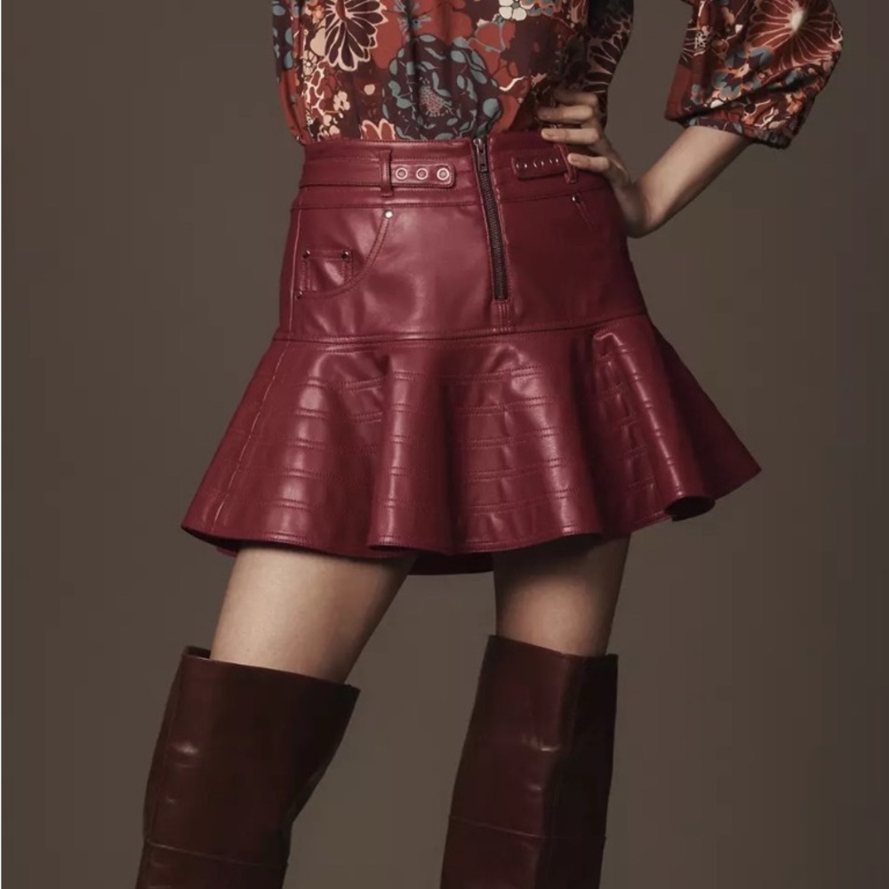 Anthropologie Burgundy Mini Skirt size 14